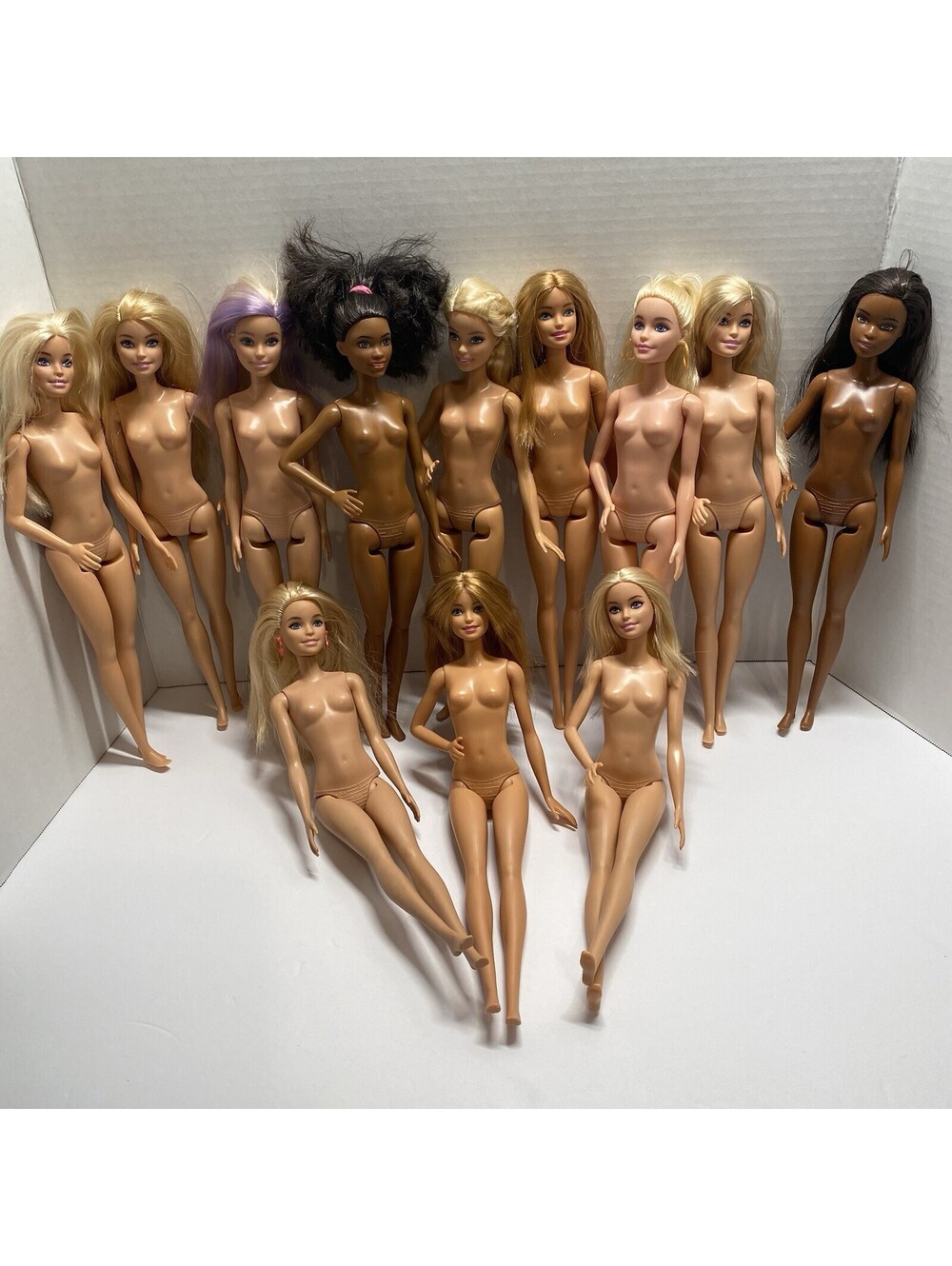 Nude Barbie Doll Lot~12 Multi  Skin Hair Color Belly Button Dolls OOAK NBL12